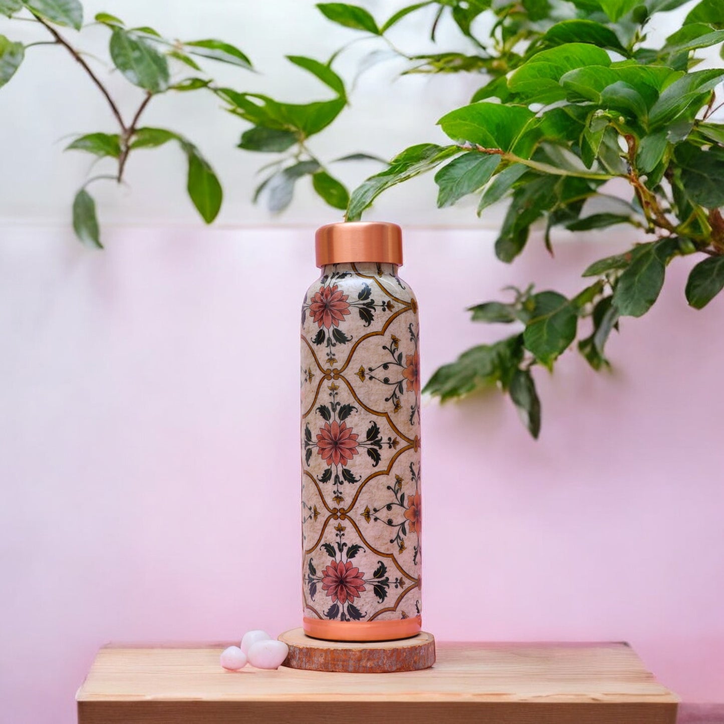 Vintage Floral Print Pure Copper Water Bottle ( 1 Litre )