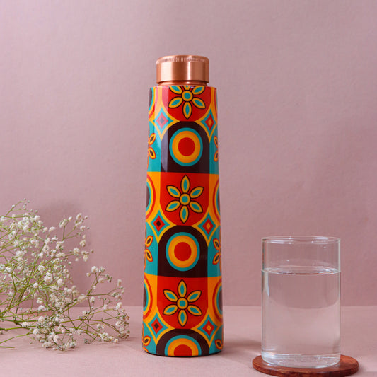 Retro Circles Print Pure Copper Water Bottle ( 1 Litre )