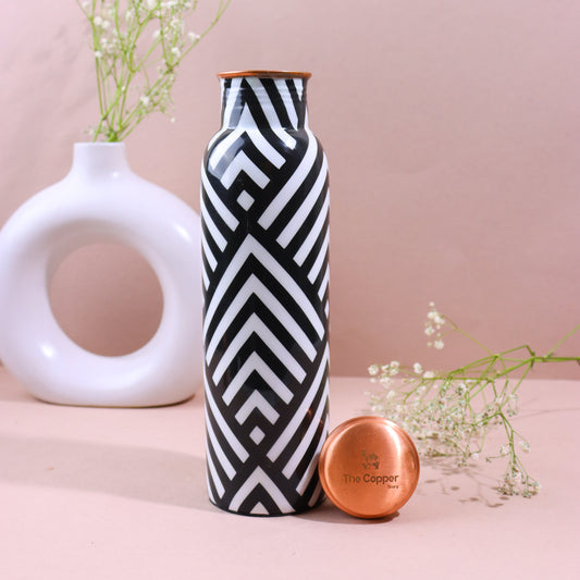 Monochrome Chevron Print Pure Copper Water Bottle ( 1 Litre )