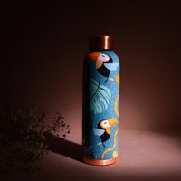 Azure Leaf & Bird Print Pure Copper Water Bottle ( 1 Litre )