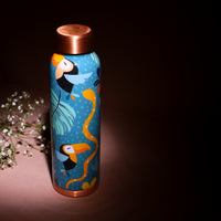 Azure Leaf & Bird Print Pure Copper Water Bottle ( 1 Litre )