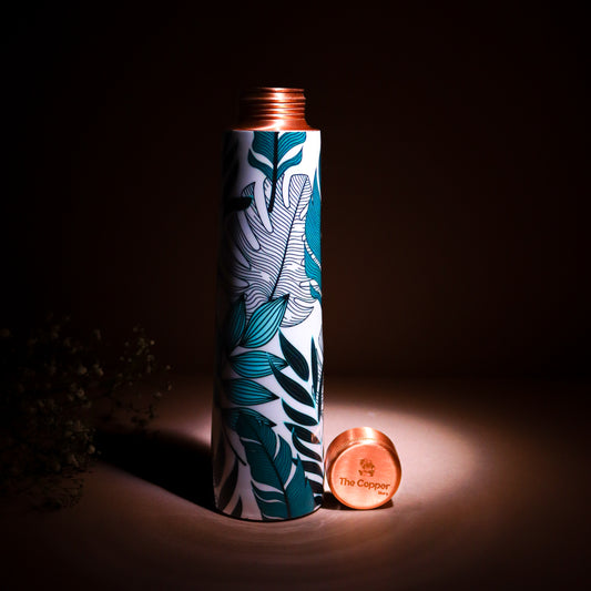 Serene Leaf Print Pure Copper Water Bottle ( 1 Litre )