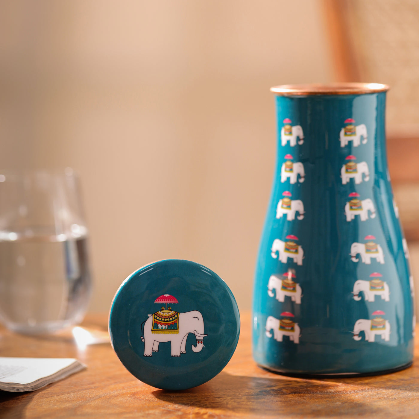 The Copper Story Blue Regal Elephant Pure Copper Bedside Jar | 1L (1000ML)