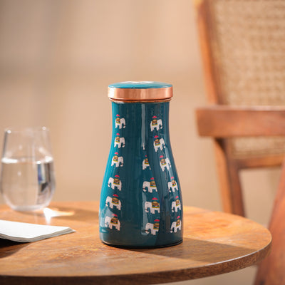 The Copper Story Blue Regal Elephant Pure Copper Bedside Jar | 1L (1000ML)