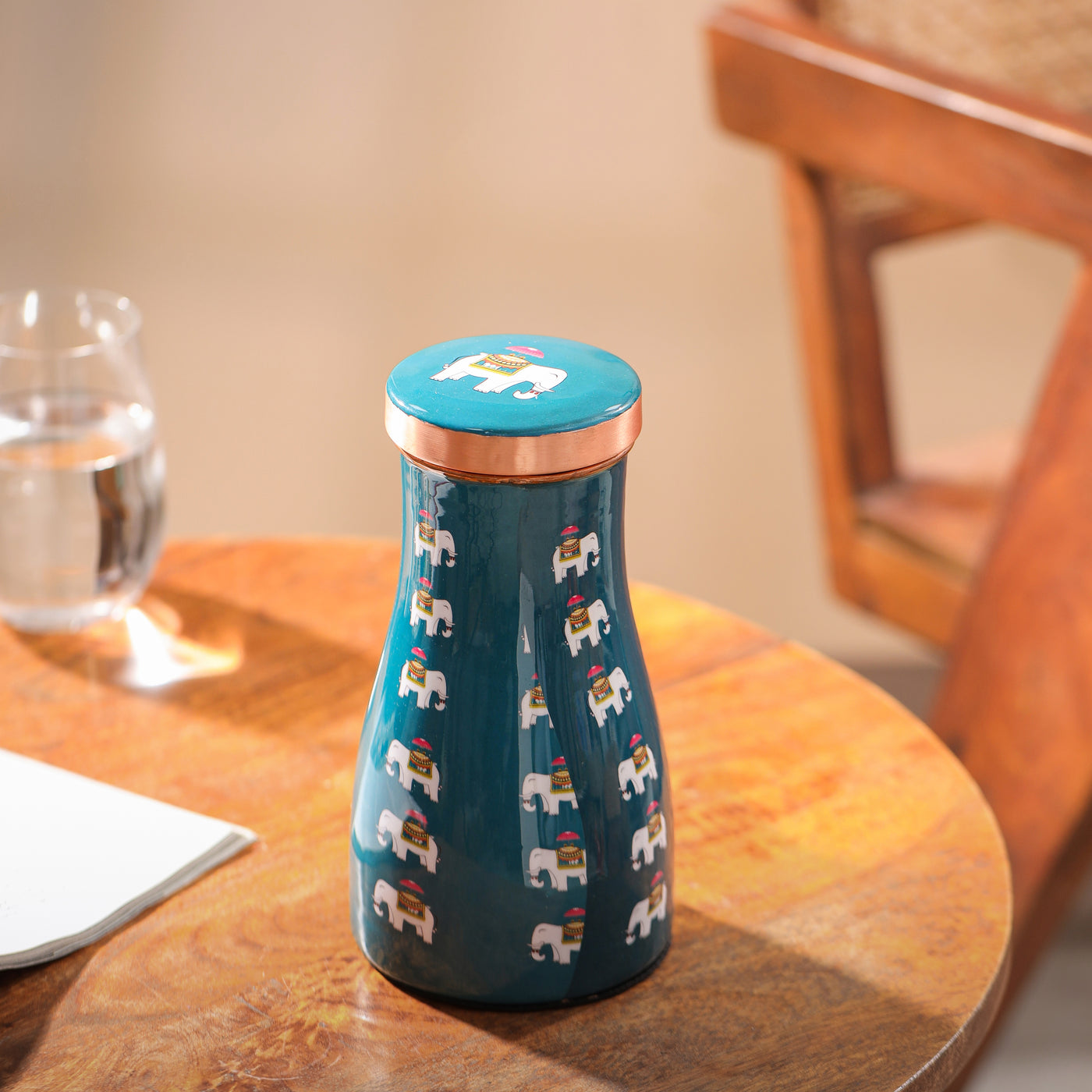 The Copper Story Blue Regal Elephant Pure Copper Bedside Jar | 1L (1000ML)