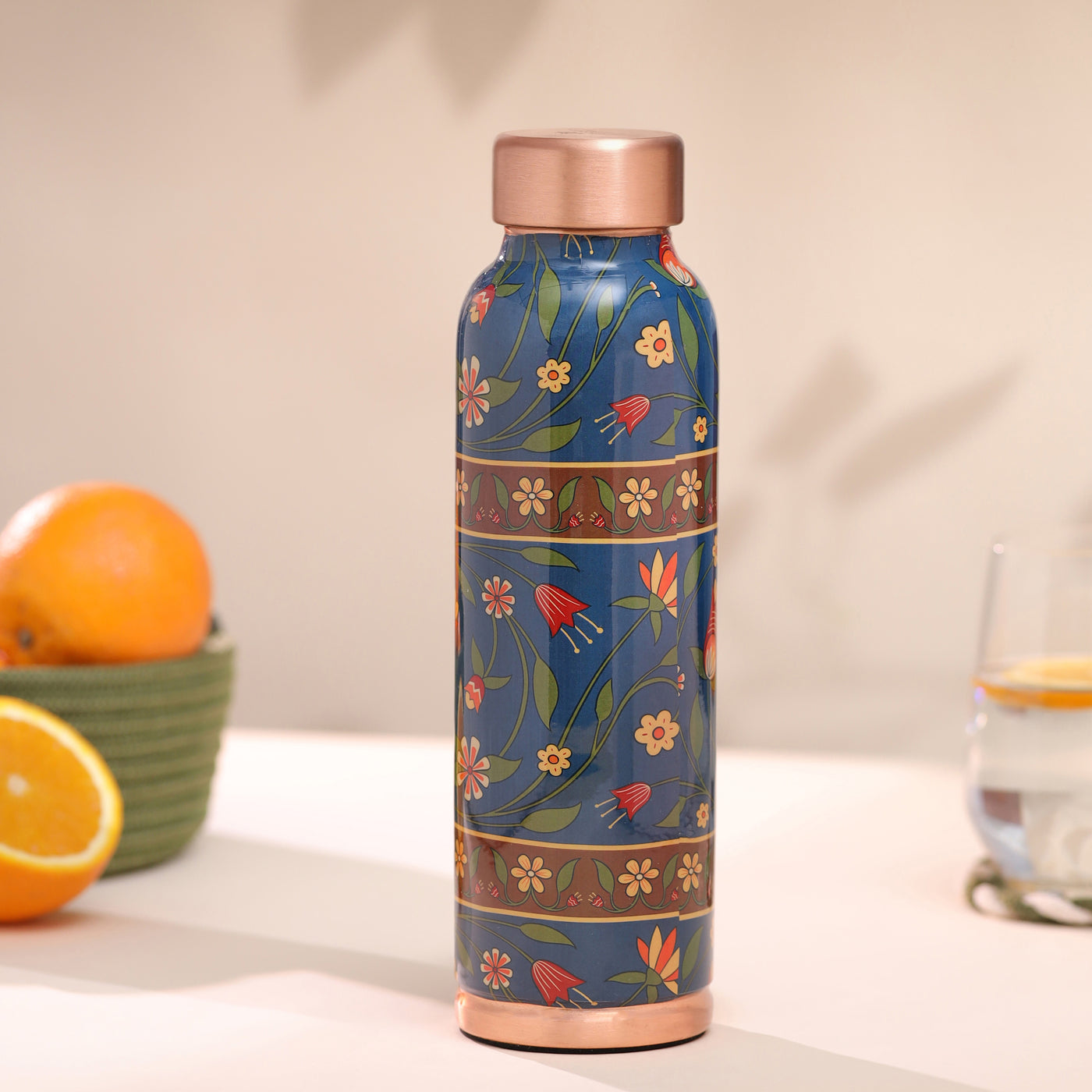 The Copper Story Blue Blossom Pure Copper Bottle | Leakproof | 1L (1000ML)