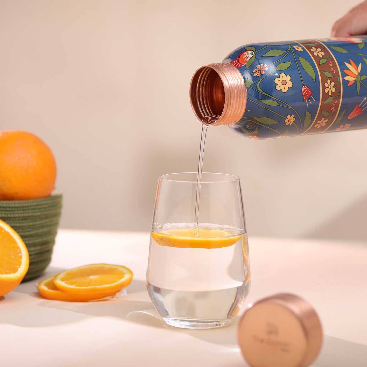 The Copper Story Blue Blossom Pure Copper Bottle | Leakproof | 1L (1000ML)
