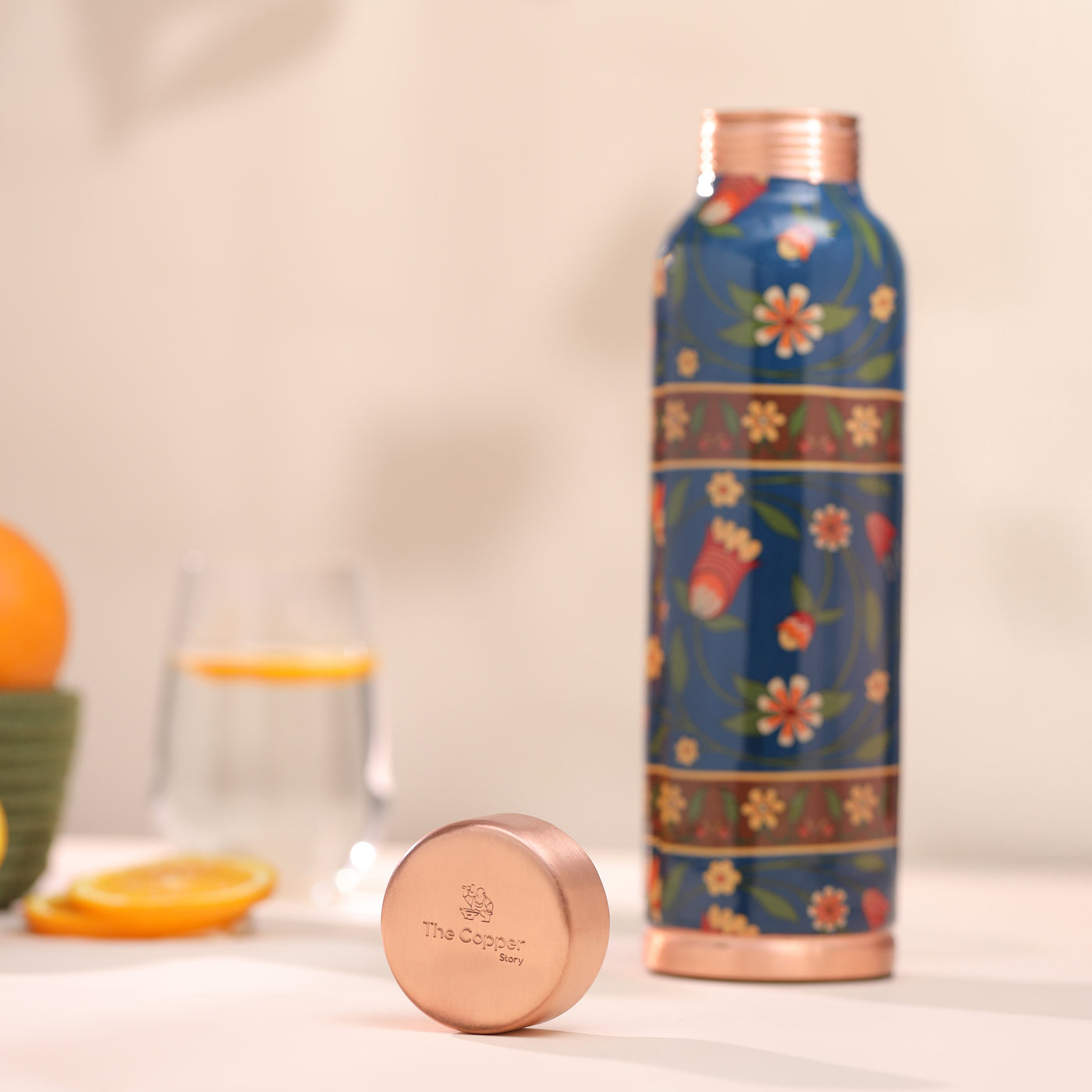 The Copper Story Blue Blossom Pure Copper Bottle | Leakproof | 1L (1000ML)