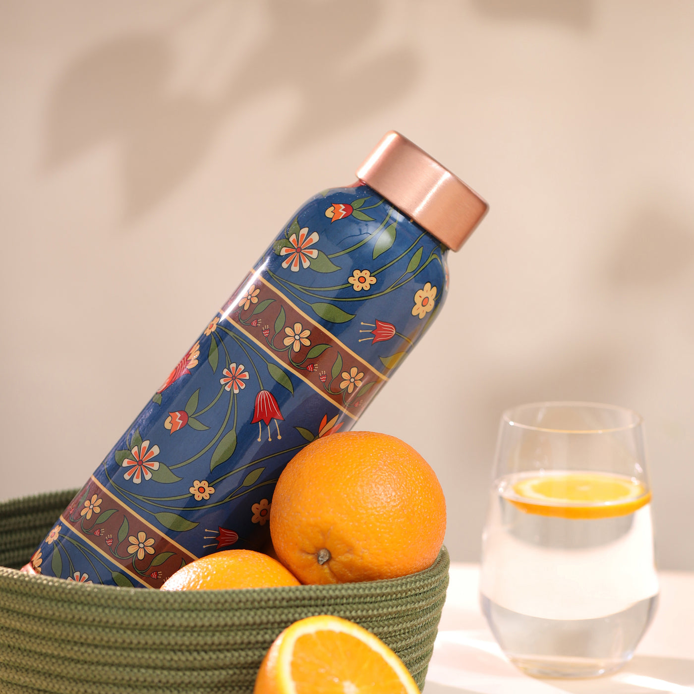 The Copper Story Blue Blossom Pure Copper Bottle | Leakproof | 1L (1000ML)