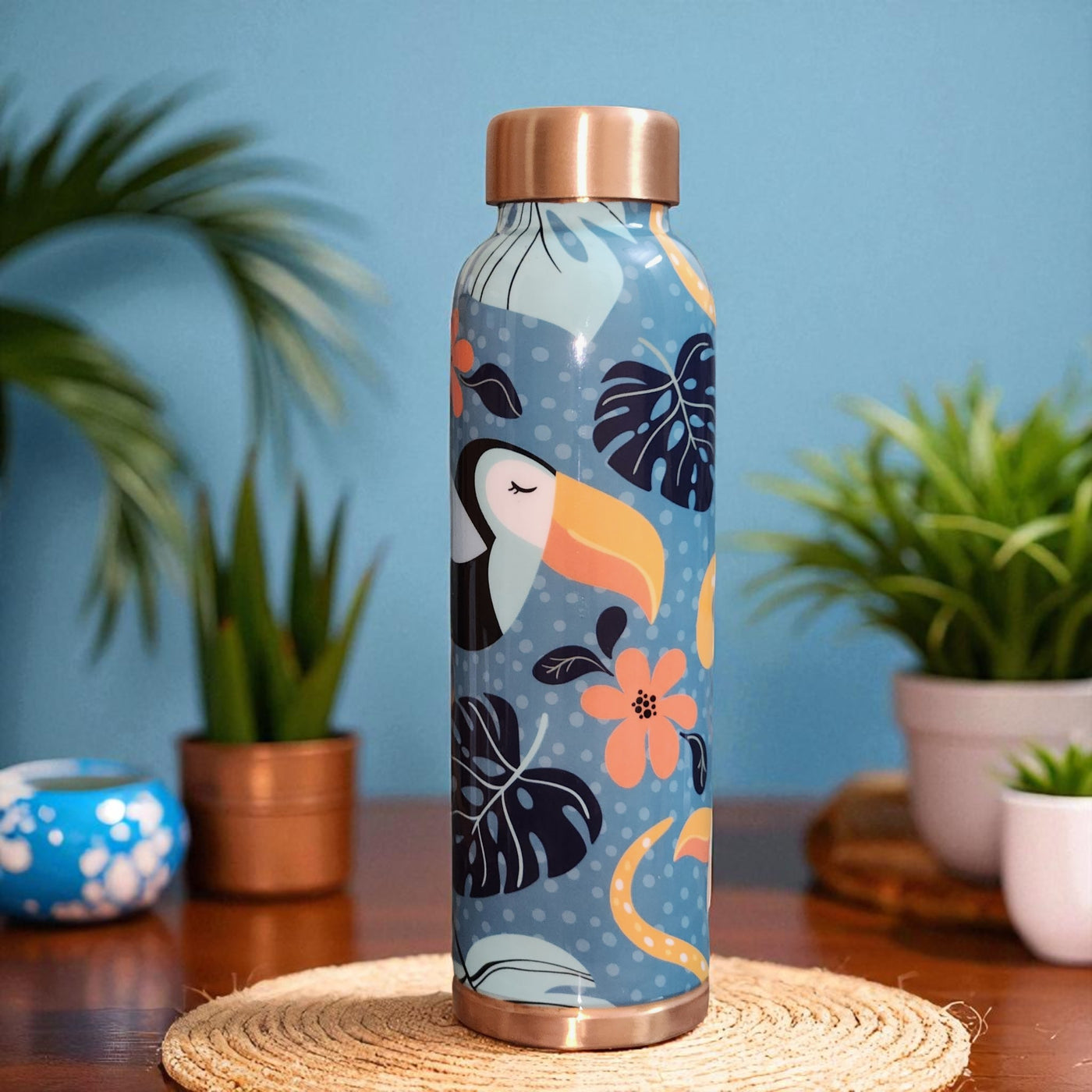 The Copper Story Tropical Bloom Pure Copper Bottle (1L) | Leakproof | 1L (1000ML)
