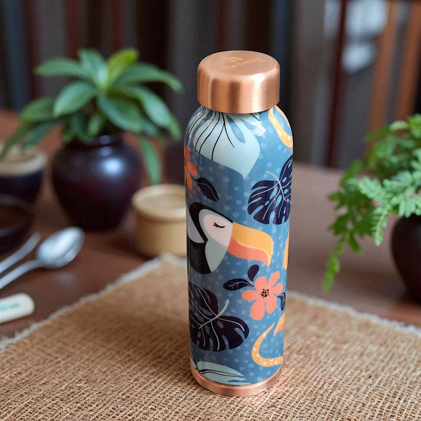 The Copper Story Tropical Bloom Pure Copper Bottle (1L) | Leakproof | 1L (1000ML)