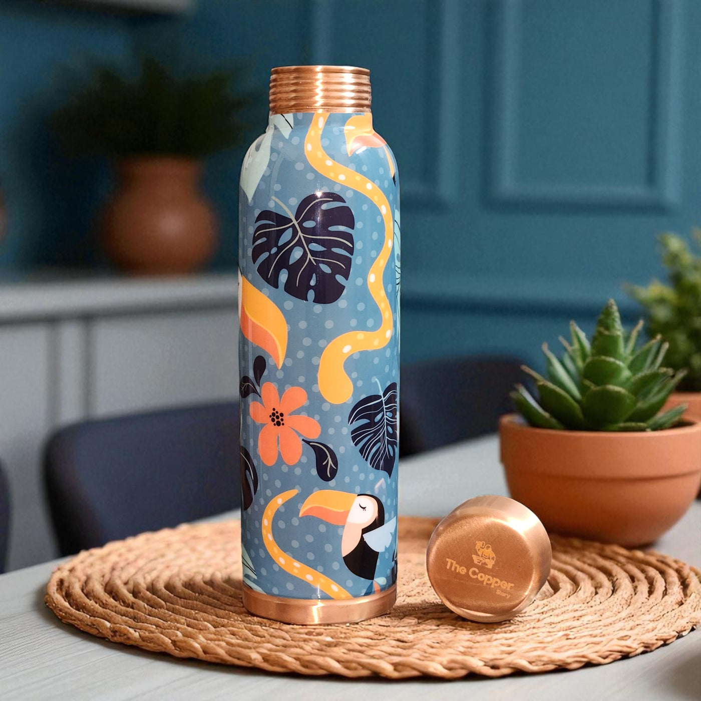 The Copper Story Tropical Bloom Pure Copper Bottle (1L) | Leakproof | 1L (1000ML)