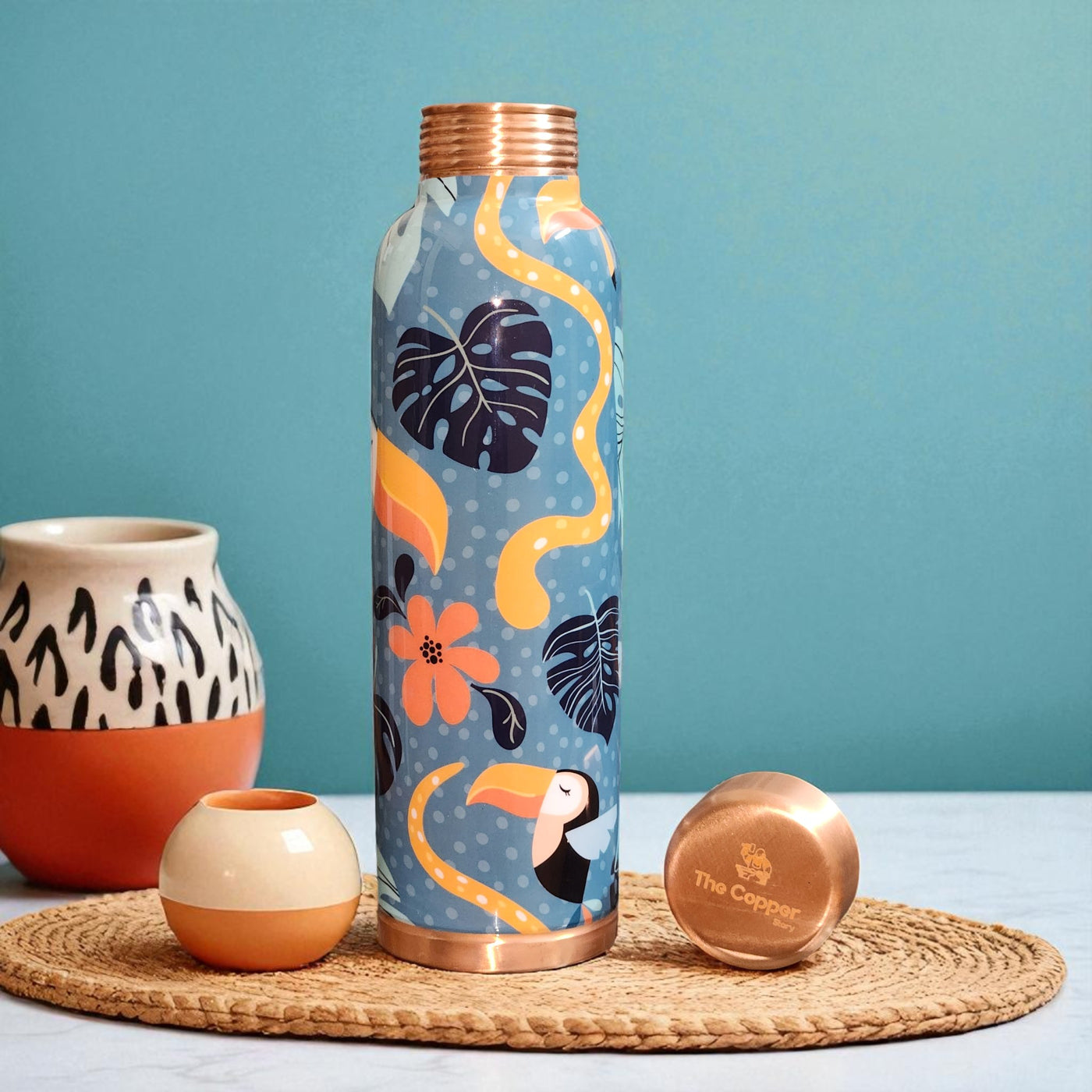 The Copper Story Tropical Bloom Pure Copper Bottle (1L) | Leakproof | 1L (1000ML)
